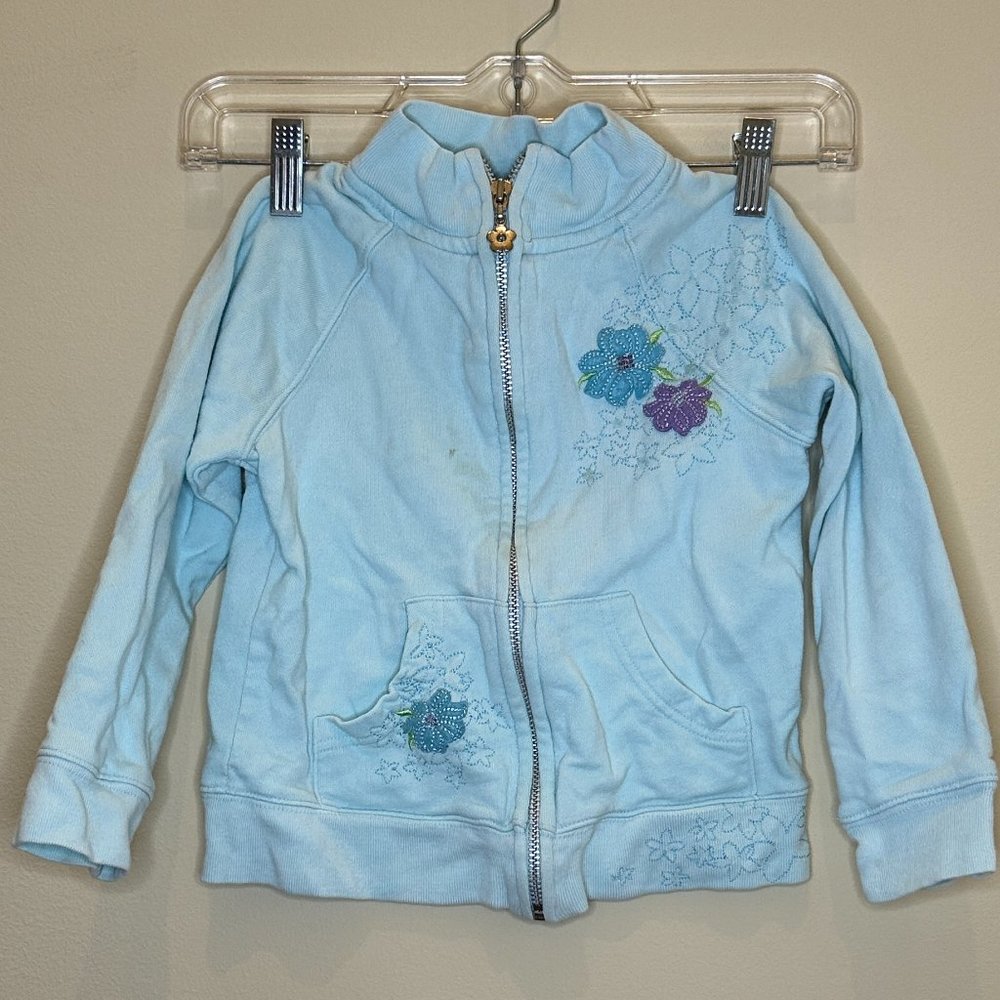 Girls Size 6X Flower Embroidered Zip-Up